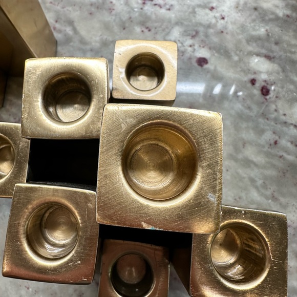MCM Gold Geometric Candle Holders - Picture 4 of 5